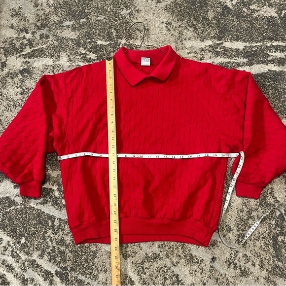 Vintage Textured‎ Basketweave Long Sleeve Collar Shirt Red Size Small Cotton - Picture 6 of 10